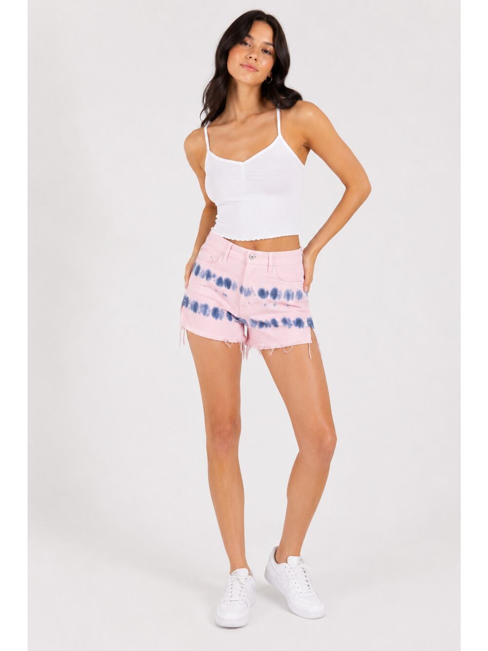 PacSun Tie Dye Ultra High Waisted Vintage Denim Shorts. Womens Size 27 Pink Blue